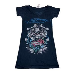 Vintage Ed Hardy Women's XS Baby T Shirt Top Y2K Grunge
